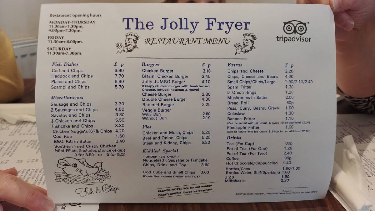 Menu at The Jolly Fryer restaurant, Wisbech