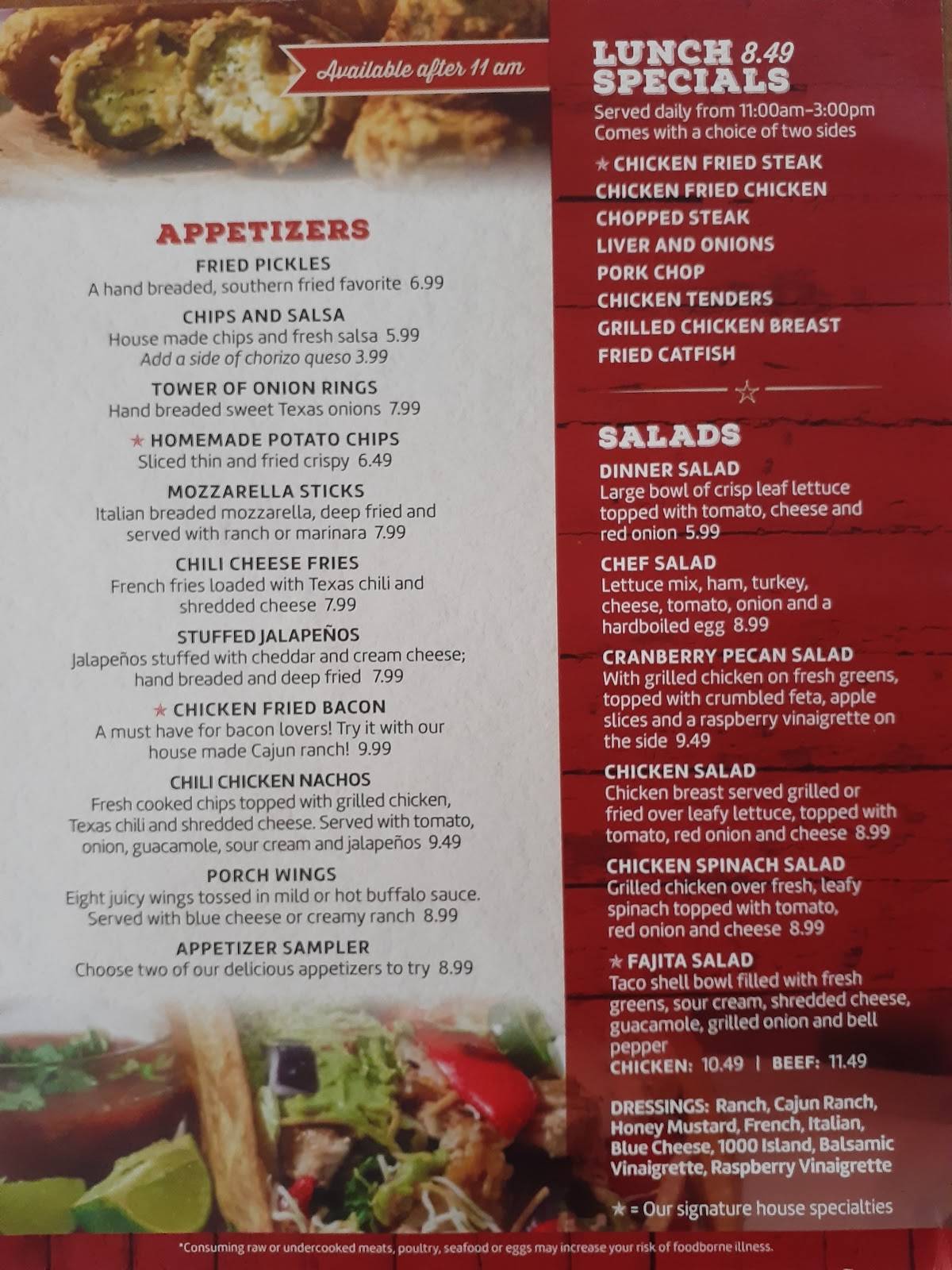Menu at The Porch restaurant, Burleson, 140 S Wilson St