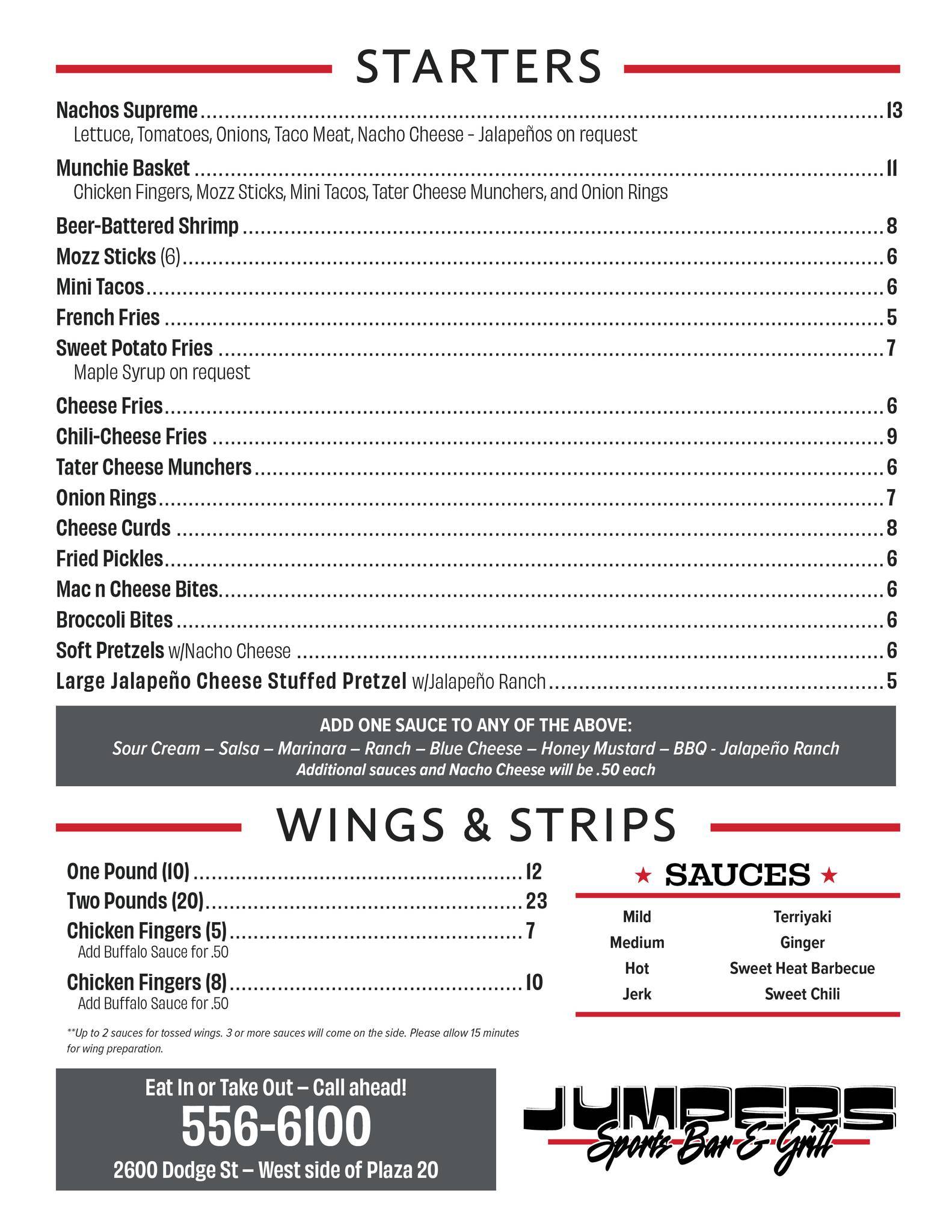 Menu at Jumpers Sports Bar & Grill, Dubuque