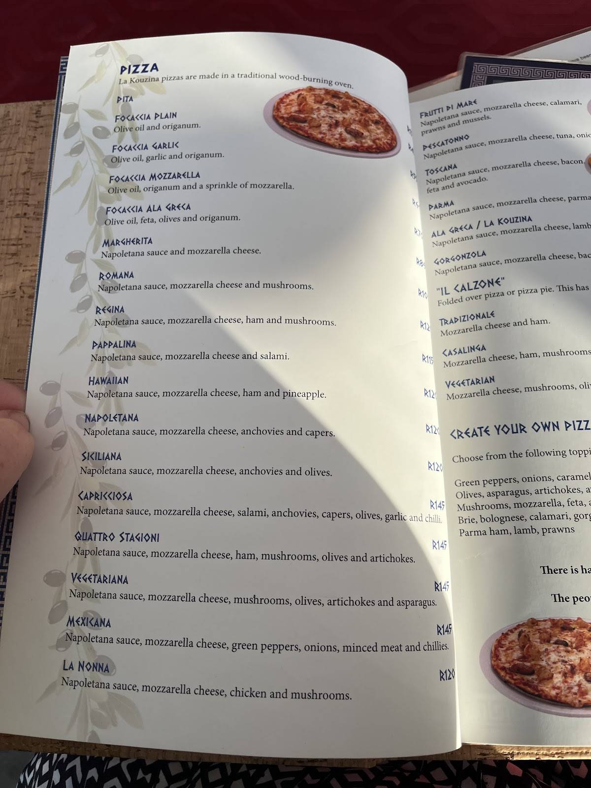 Menu at LA KOUZINA restaurant, Port Elizabeth