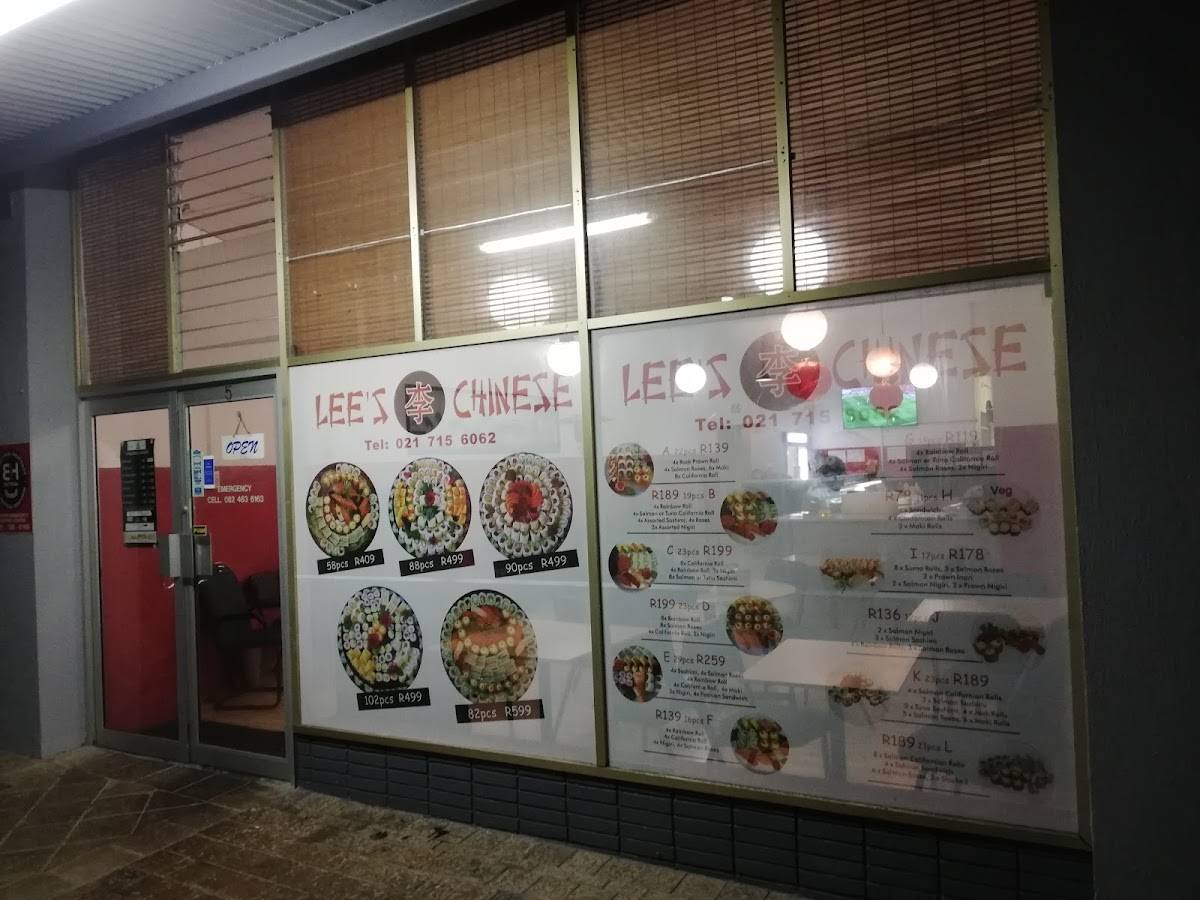 Menu at Lee's Chinese Restaurant, Cape Town