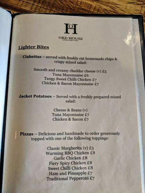 Menu at Ord House Lounge Bar & Grill, BerwickuponTweed