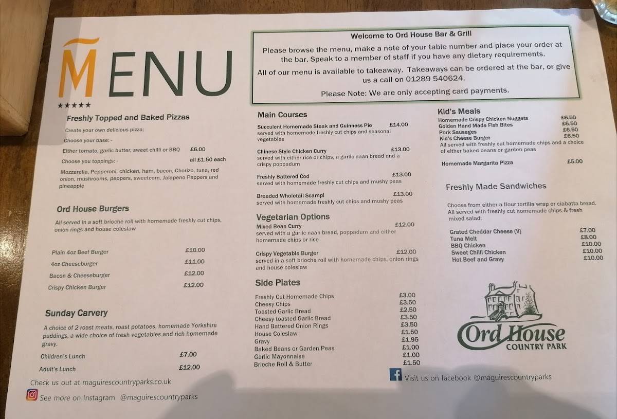 Menu at Ord House Lounge Bar & Grill, BerwickuponTweed