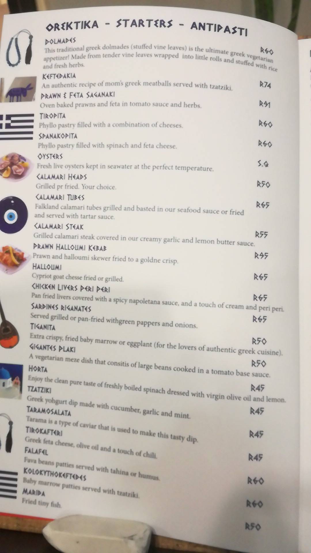 Menu at LA KOUZINA restaurant, Port Elizabeth