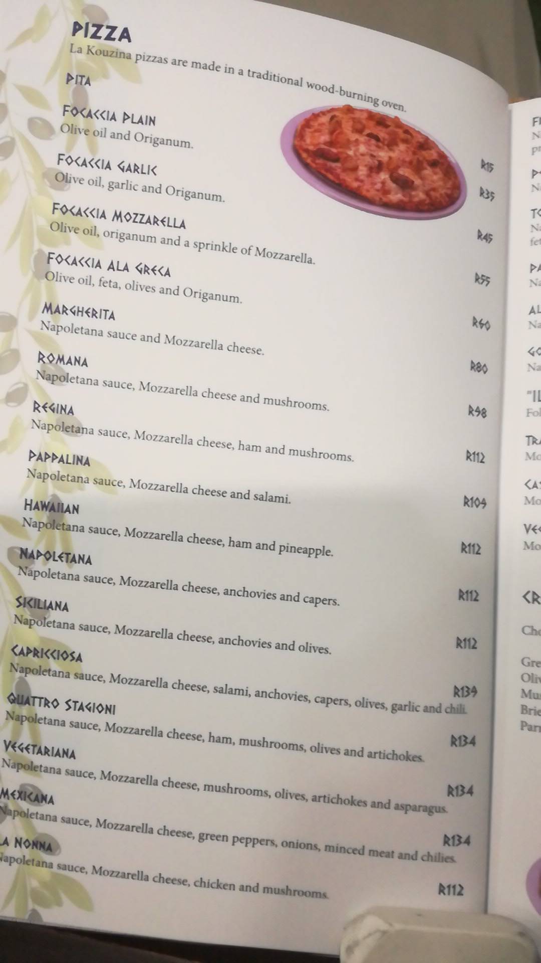 Menu at LA KOUZINA restaurant, Port Elizabeth