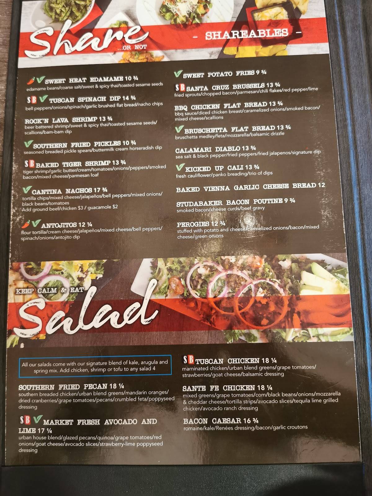 Menu at Studabakers pub & bar, Orillia