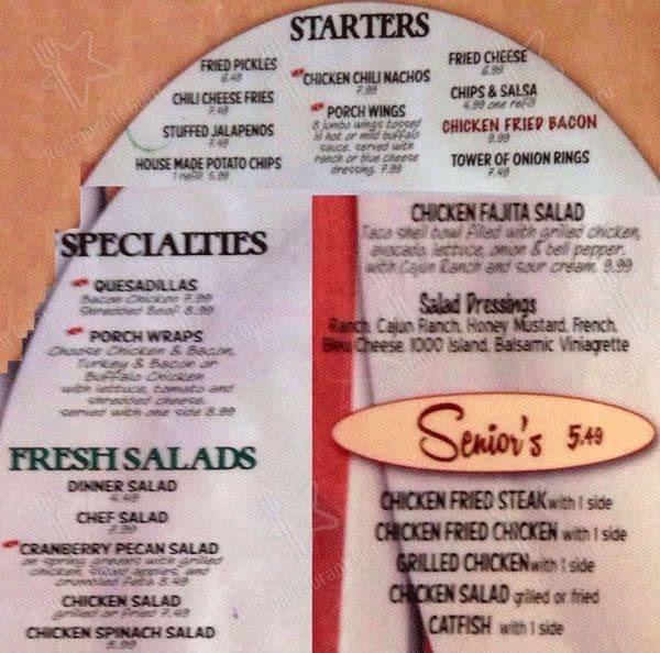Menu at The Porch restaurant, Burleson, 140 S Wilson St
