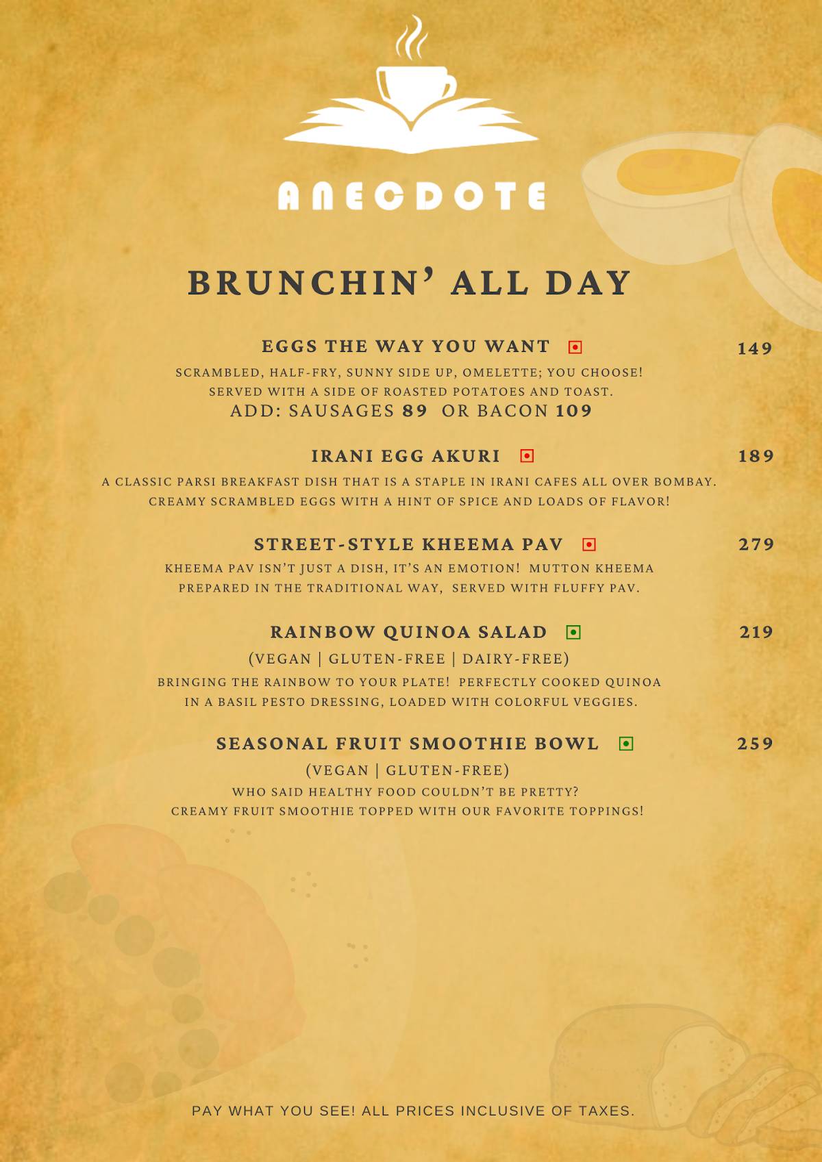 Menu at Cafe Anecdote, Thane