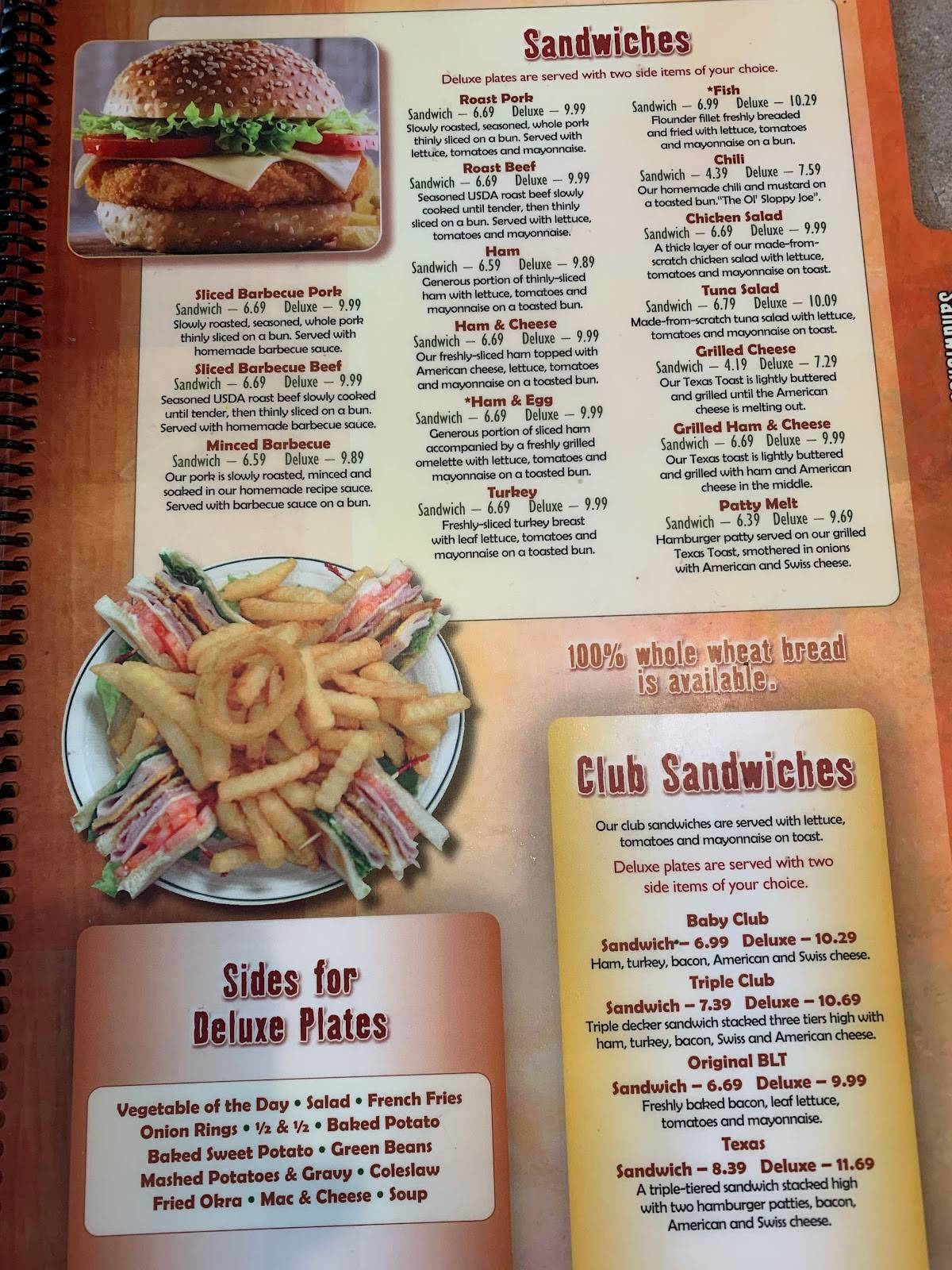 Menu at Clock of Laurens restaurant, Laurens