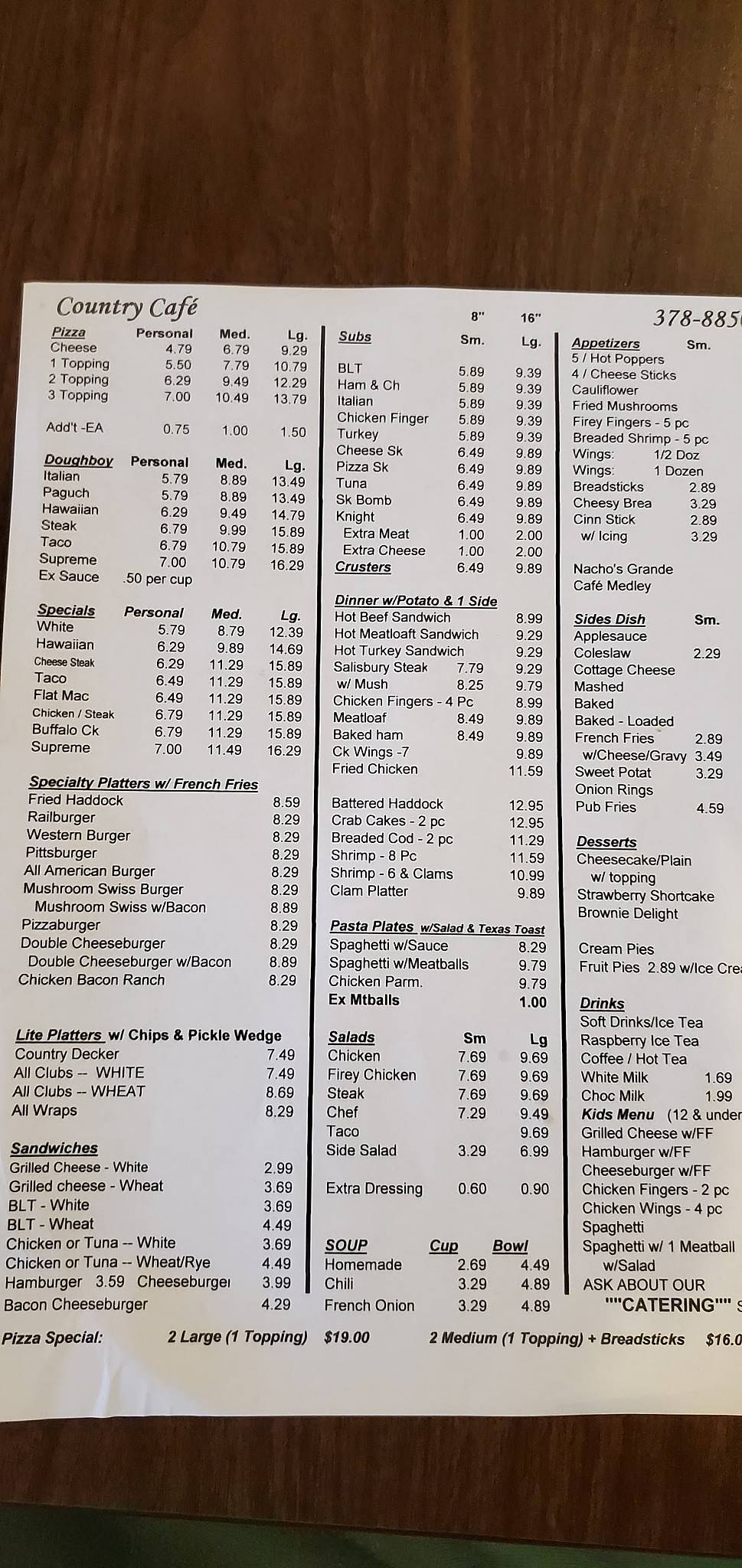 Menu at Country Café cafe, Houtzdale, PA53