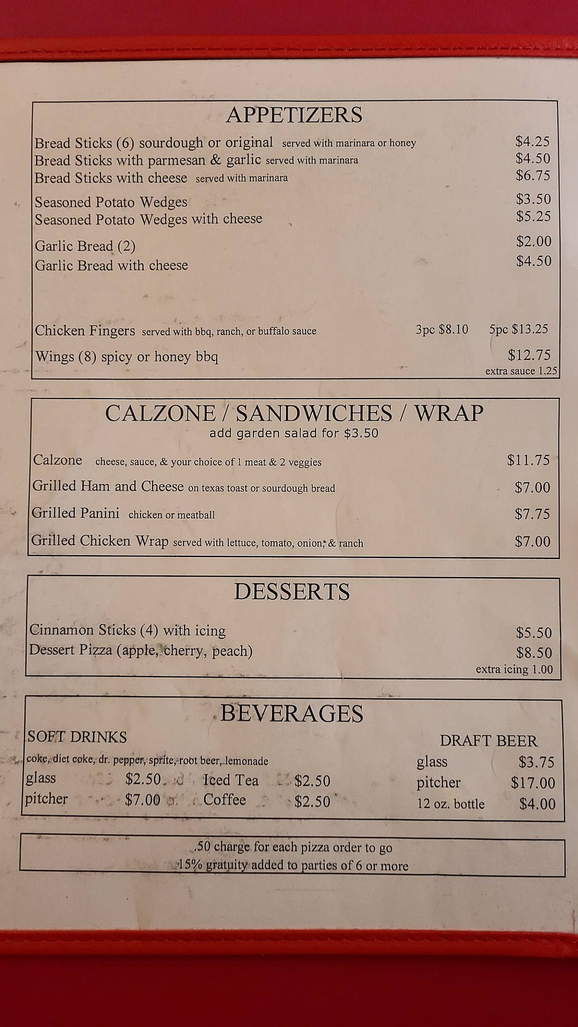 Menu at Pizza Barn, Parowan