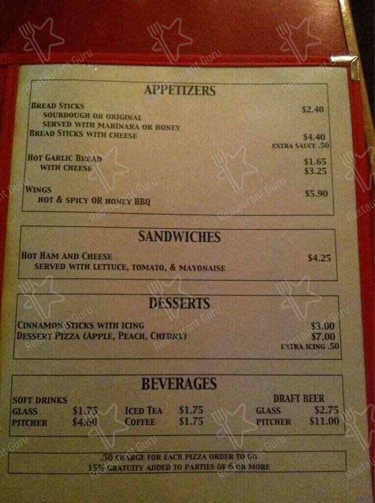 Menu at Pizza Barn, Parowan