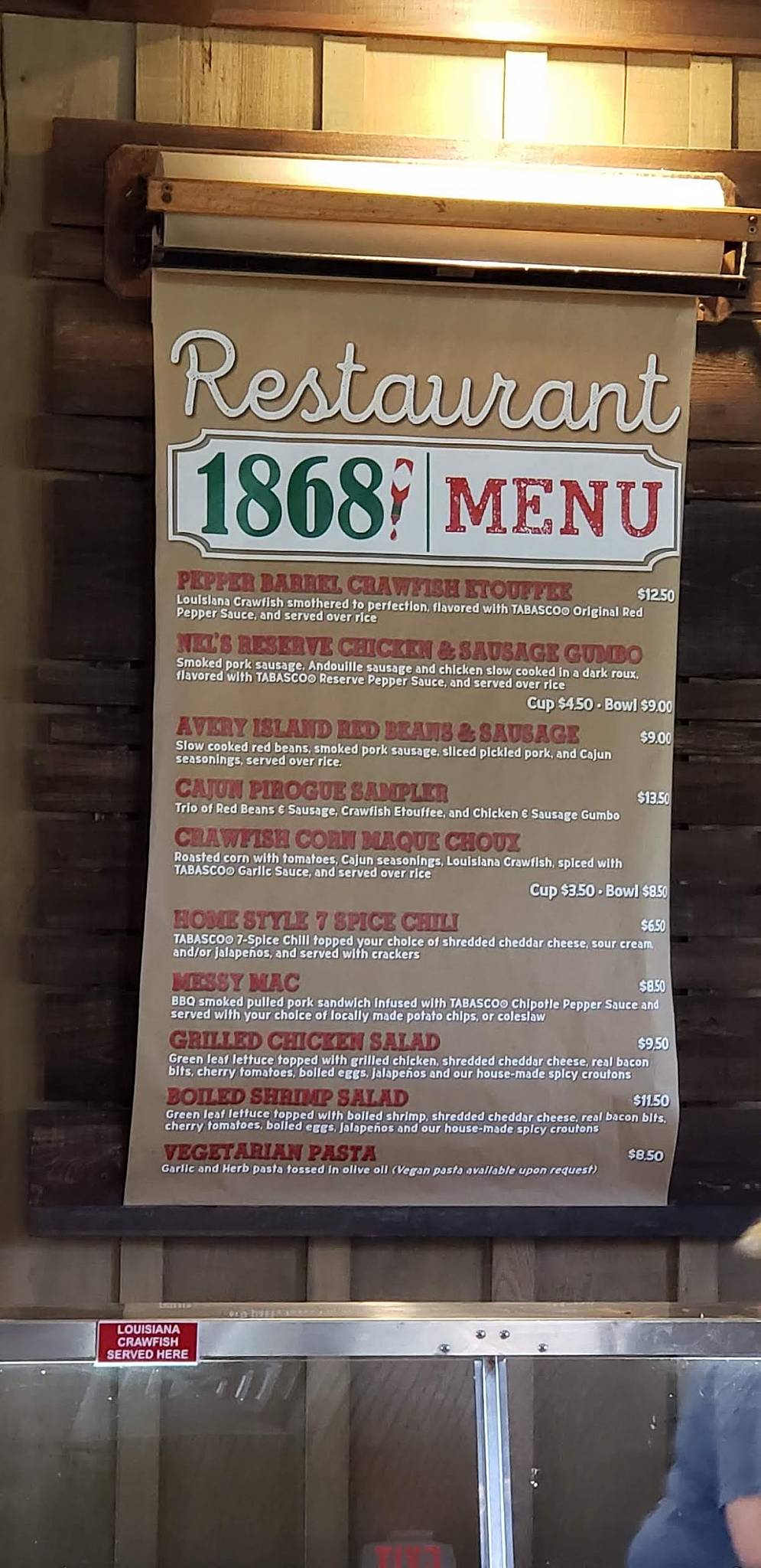 Menu at TABASCO Restaurant 1868, Avery Island, LA329