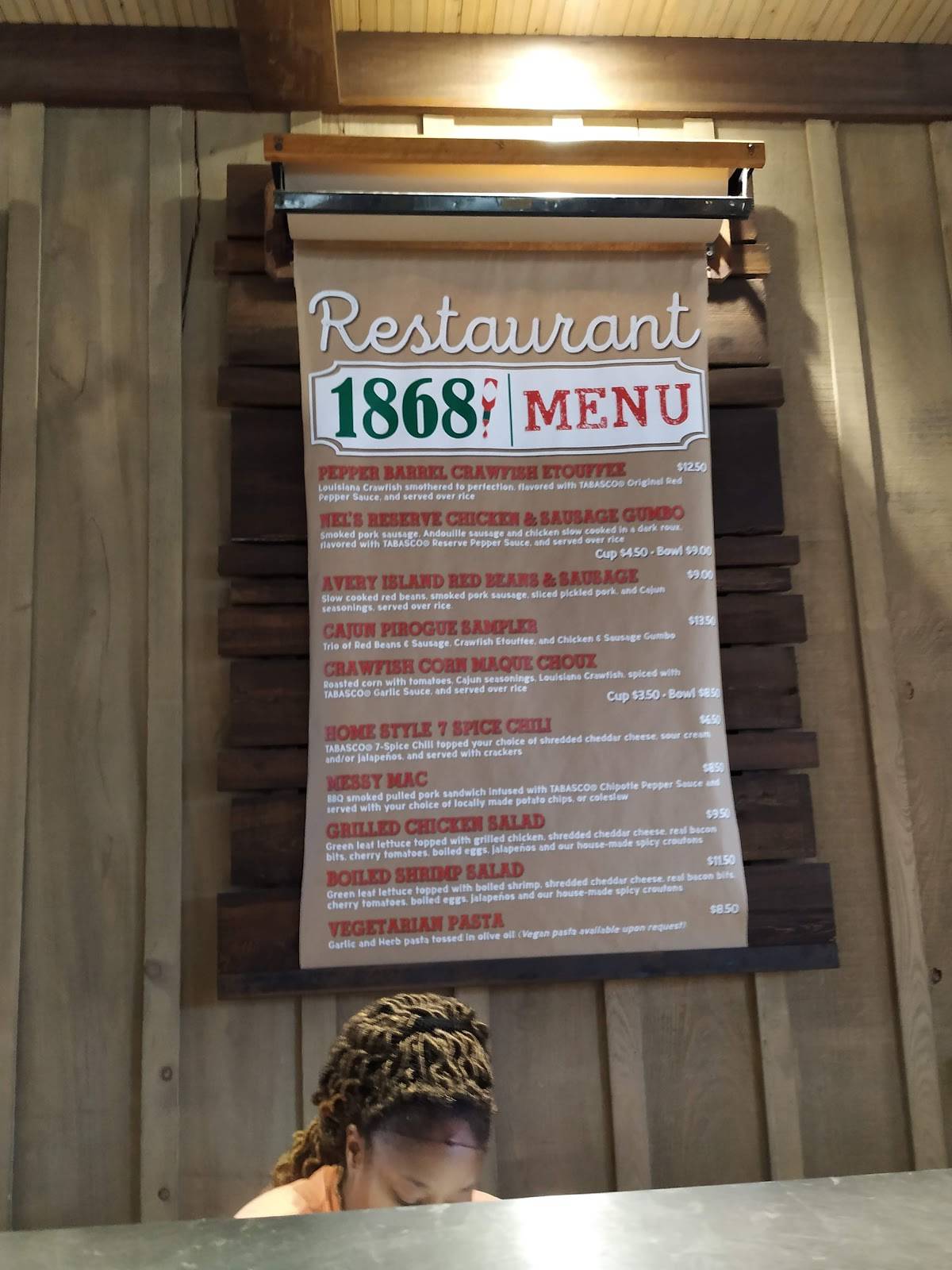 Menu at TABASCO Restaurant 1868, Avery Island, LA329