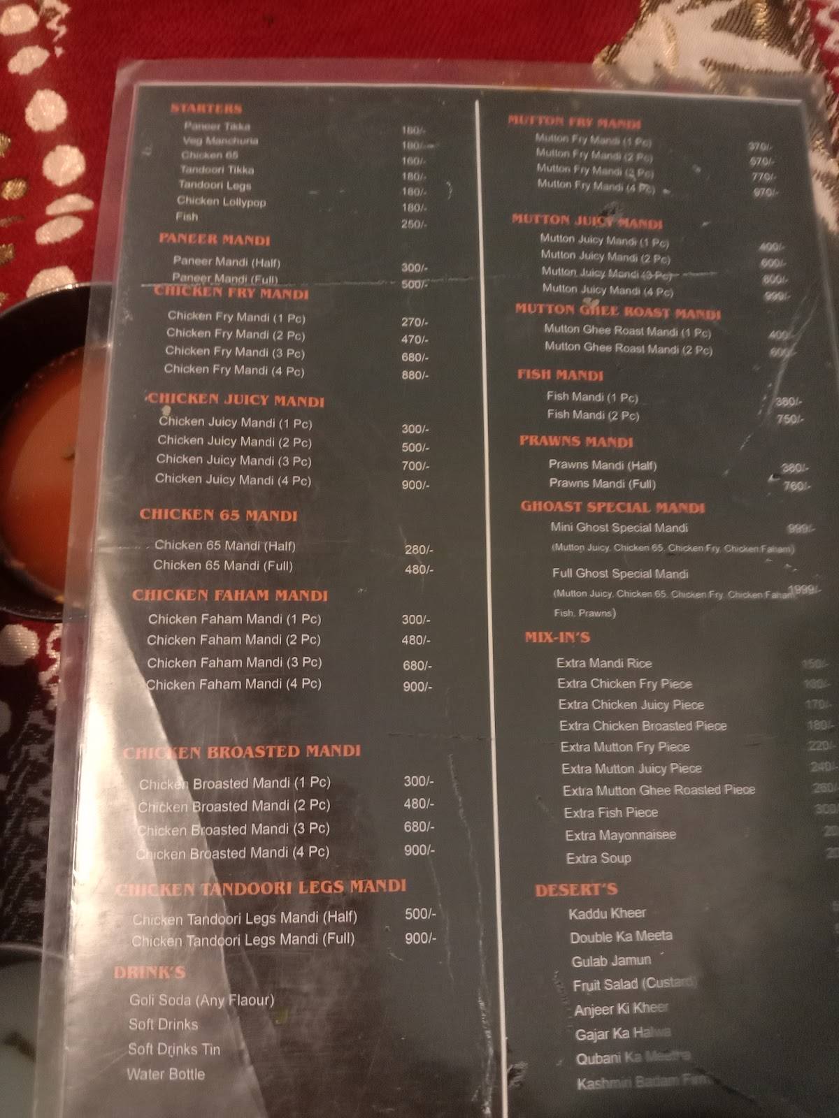 Menu at Ghost Mandi - Arabian Restaurant, Ramachandrapuram-Bhel Township