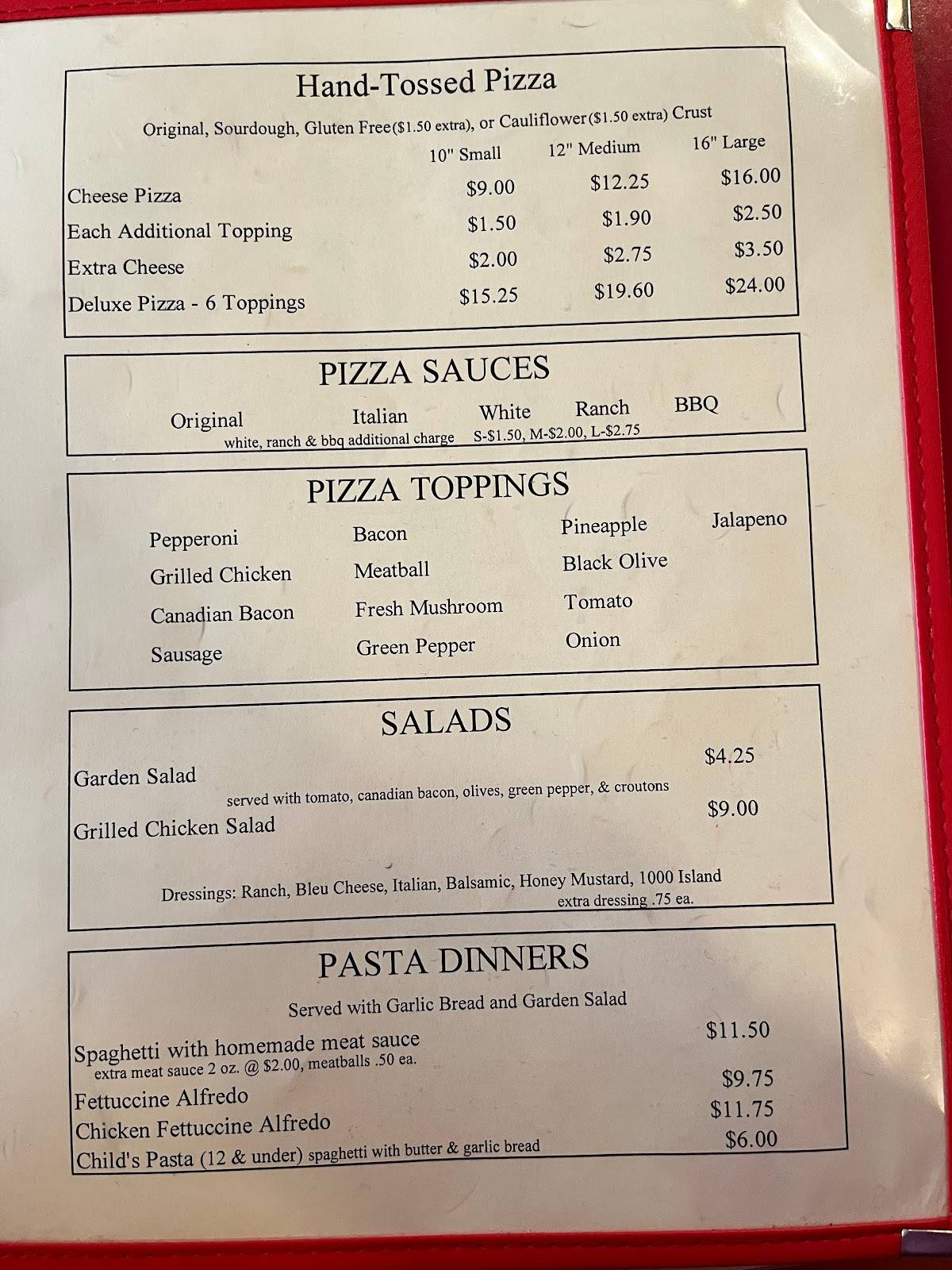 Menu at Pizza Barn, Parowan