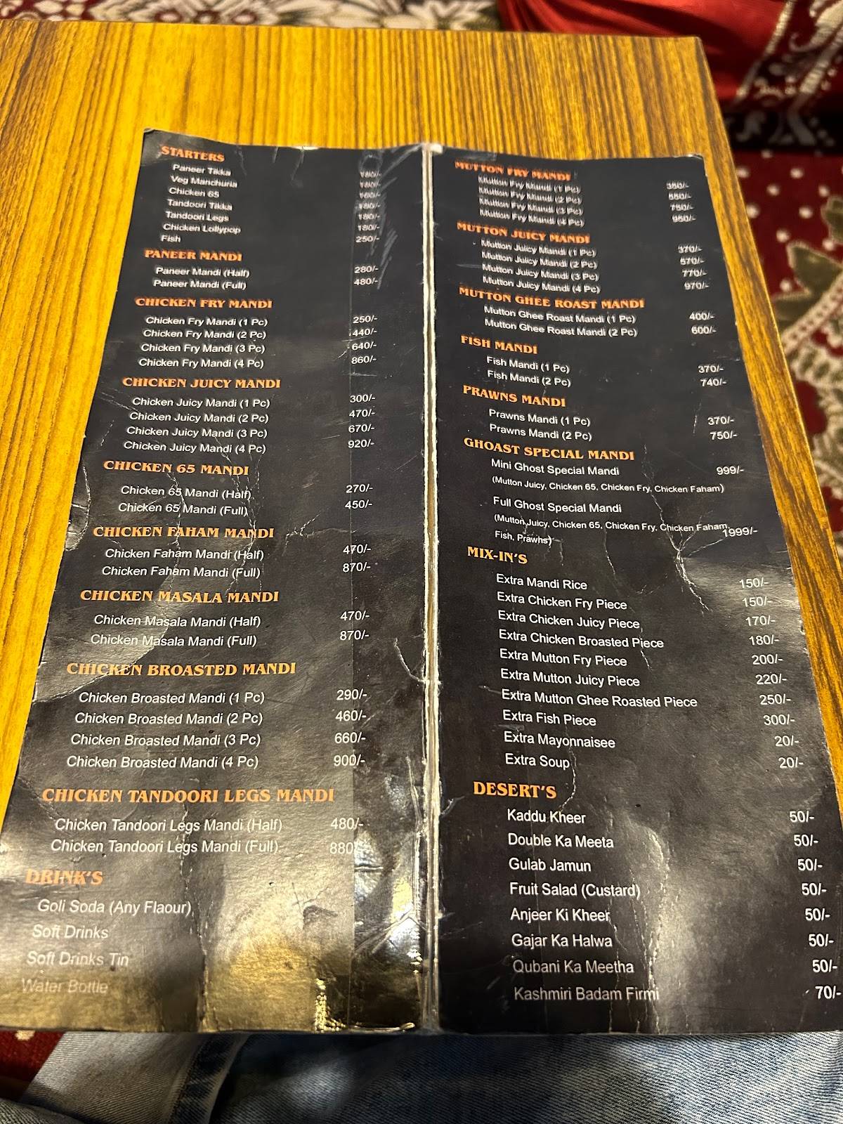 Menu at Ghost Mandi - Arabian Restaurant, Ramachandrapuram-Bhel Township