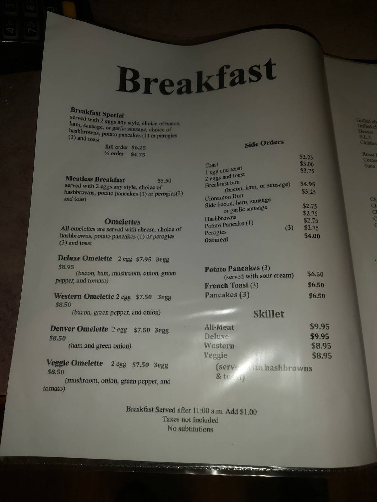 Menu at Restaurant, Beausejour