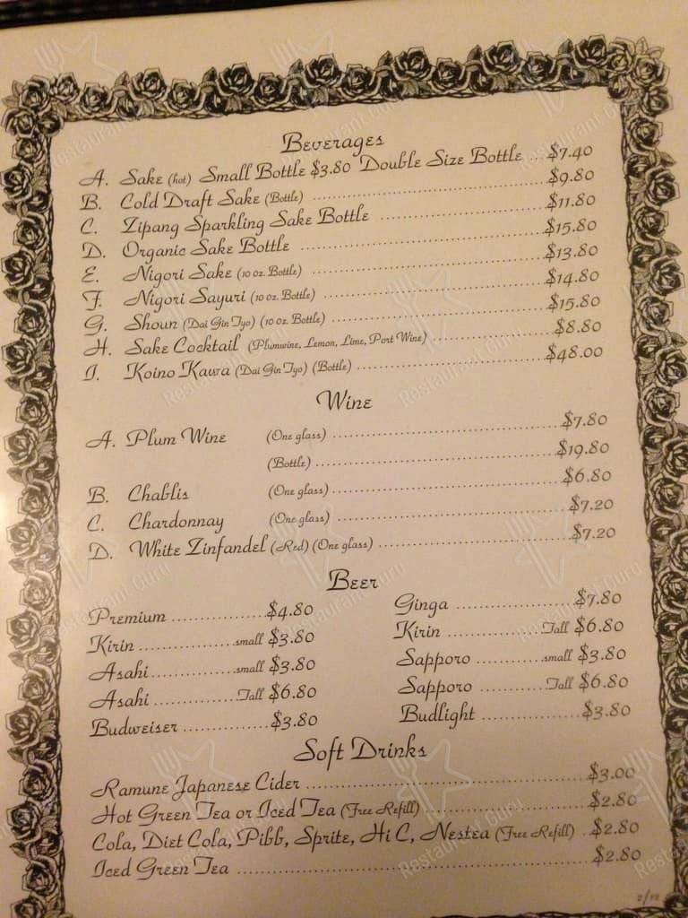 Menu at Kasagiri Restaurant, Tehachapi