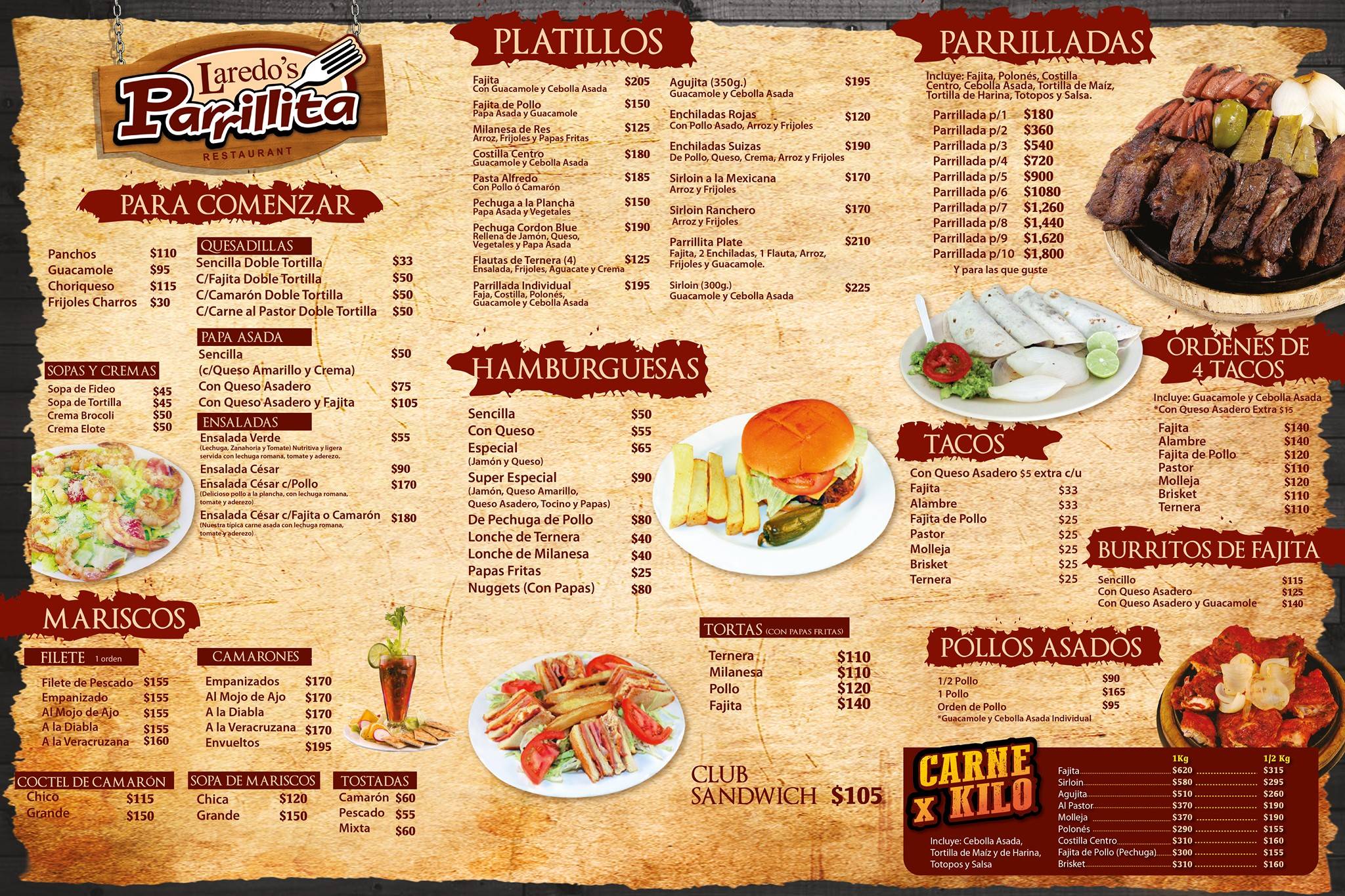 Carta del restaurante La Parrillita Revolucion, Nuevo Laredo, Calz