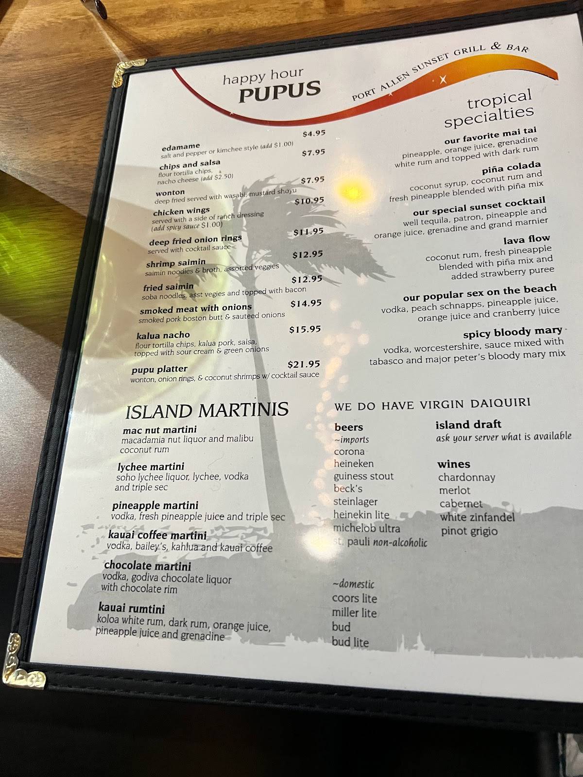 Menu at Port Allen Sunset Grill & Bar, Eleele