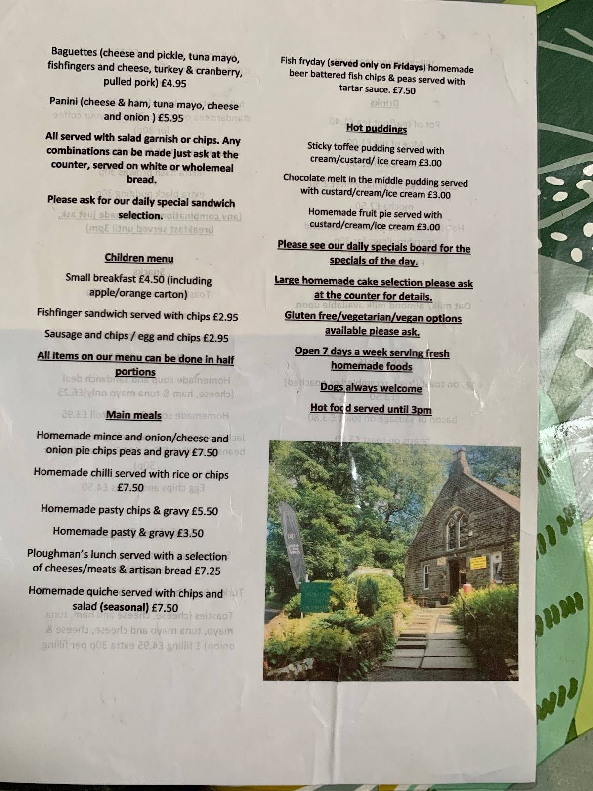 Menu at Rivington Village Green Tea Room cafe, Bolton