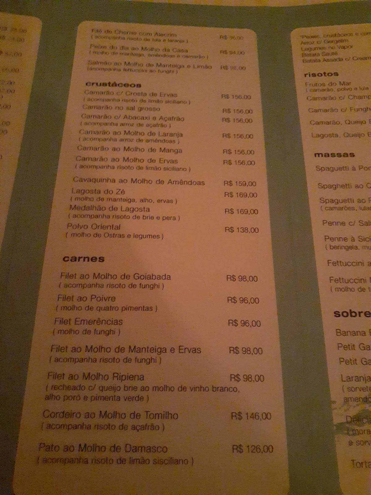Menu em Bar do Zé, Armação dos Búzios, Av. José Bento Ribeiro Dantas
