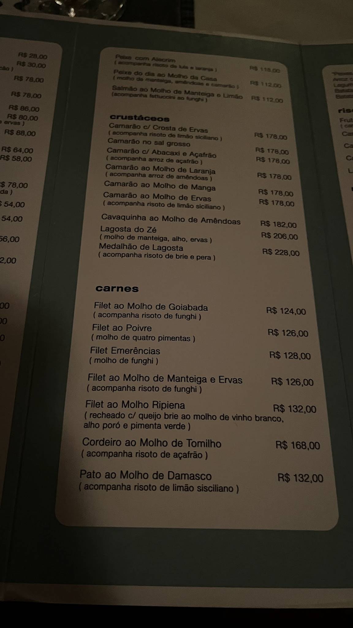Menu em Bar do Zé, Armação dos Búzios, Av. José Bento Ribeiro Dantas