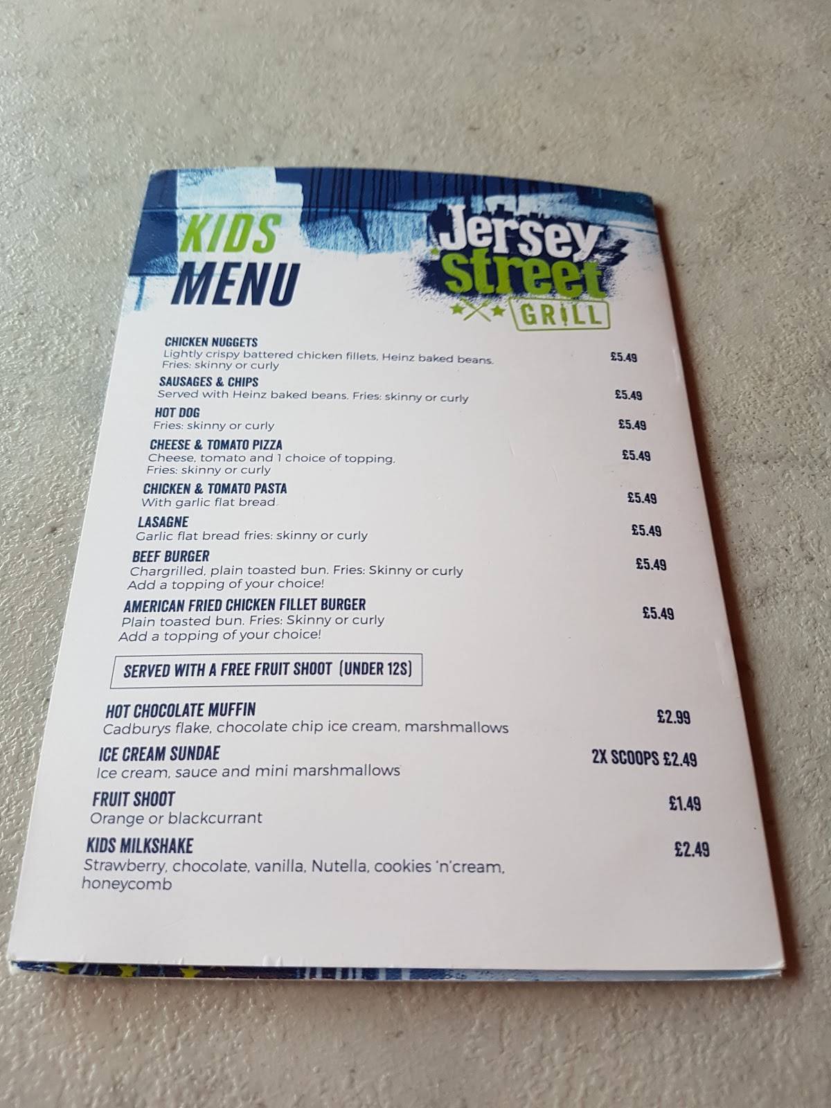 Menu at Jersey Street Grill restaurant, Lisburn