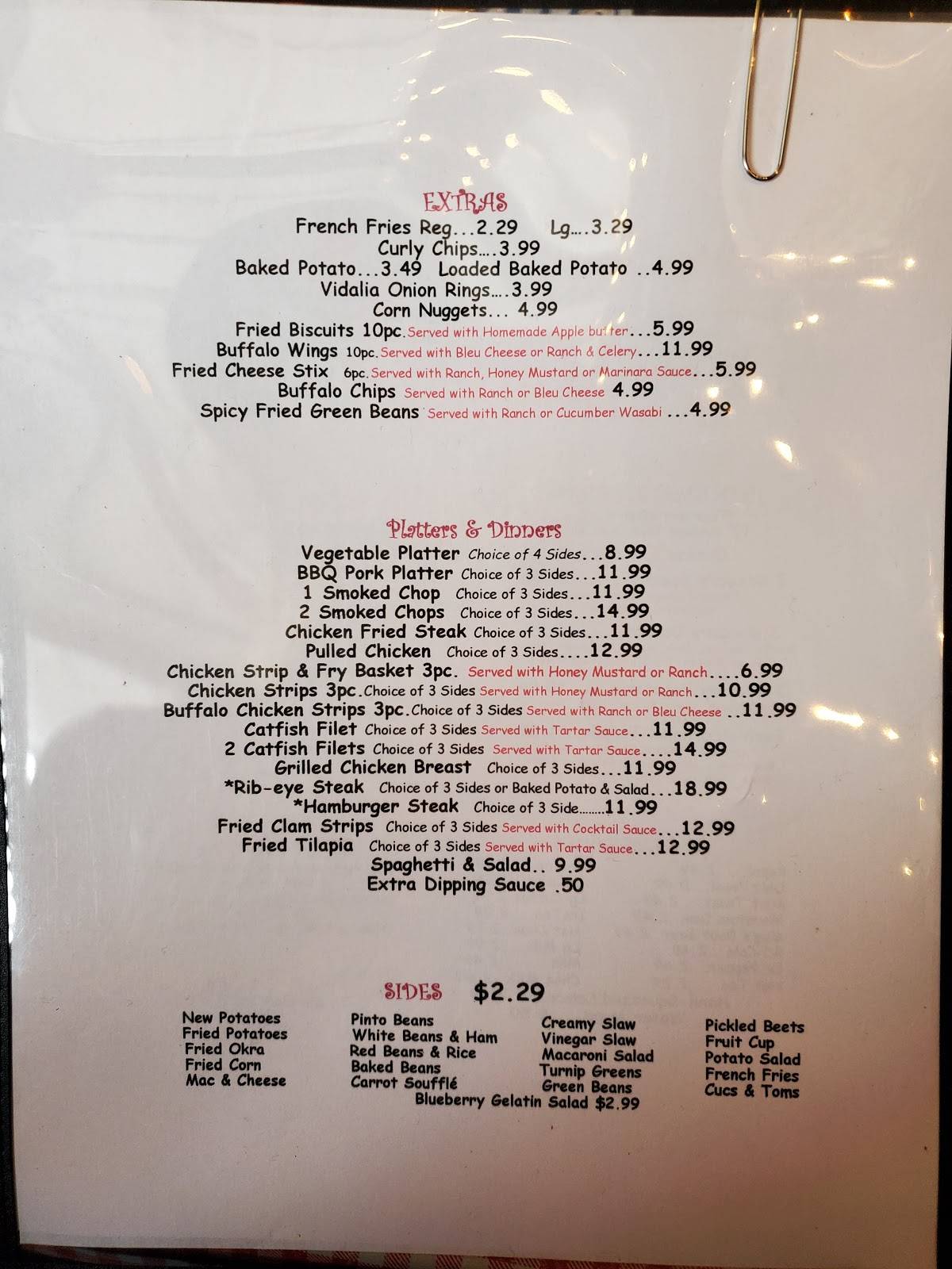 Menu at Bell Buckle Cafe, Bell Buckle, 16 Railroad Sq TN-269