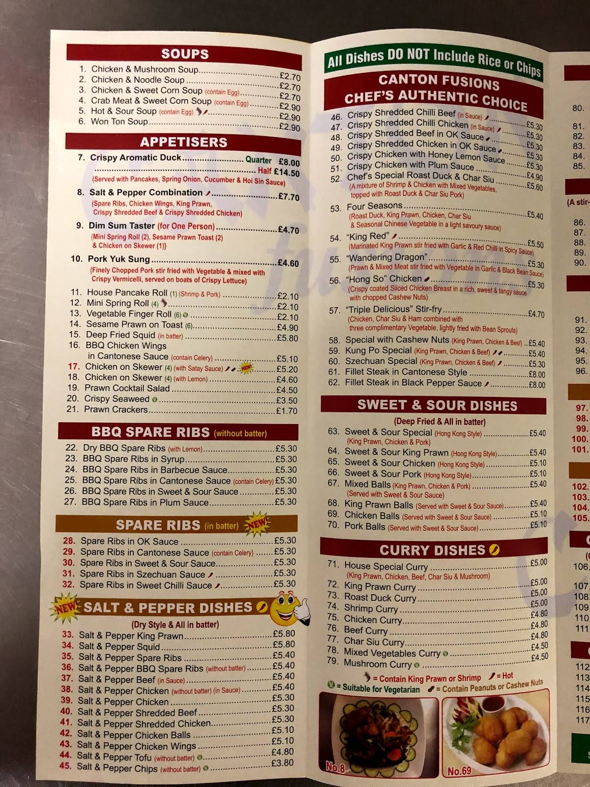 Menu at Canton Fusions fast food, Winsford