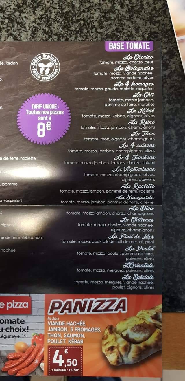 Menu au KOne pizzeria, Maubeuge