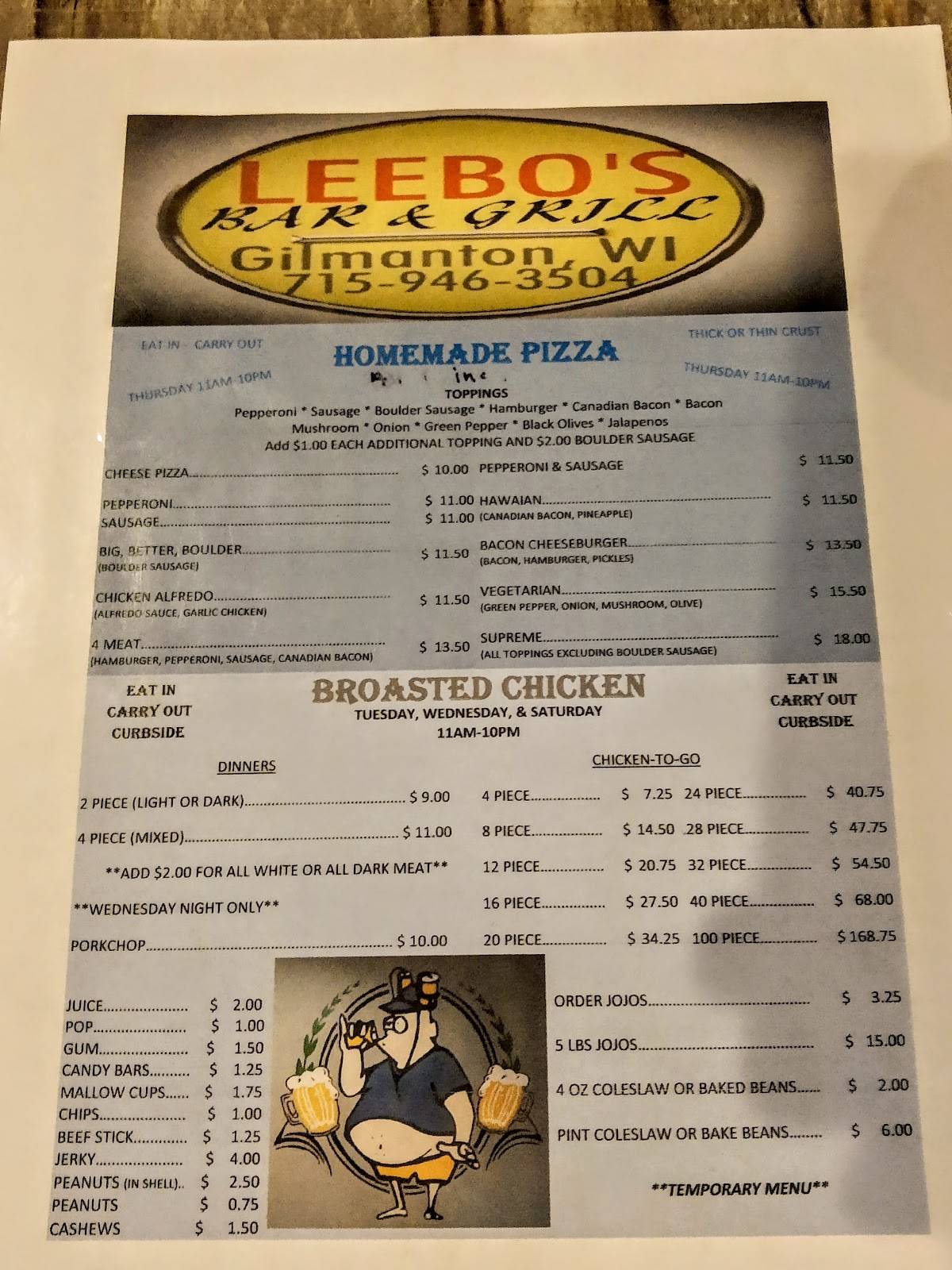 Menu at LeeBo's pub & bar, Gilmanton