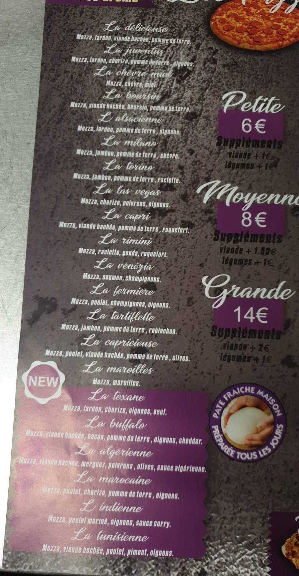 Menu au KOne pizzeria, Maubeuge