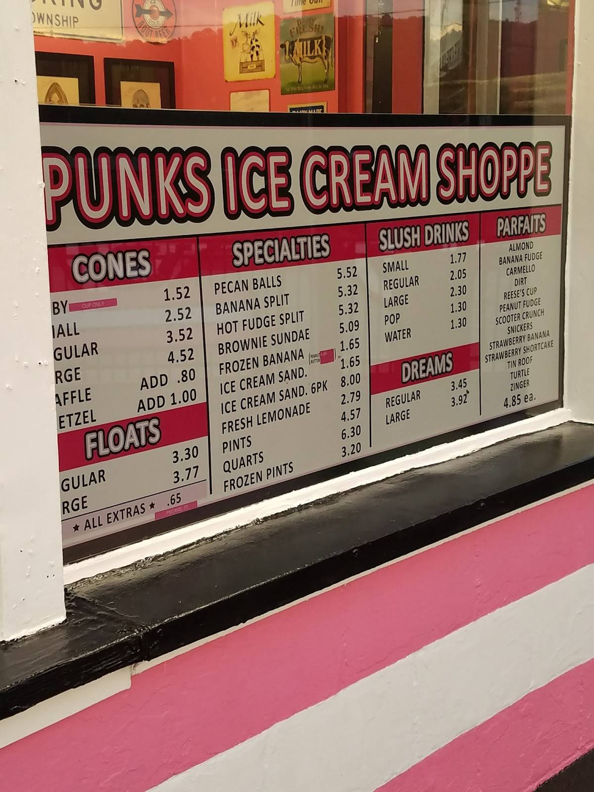 Menu at Punks Ice Cream Shop, Baden