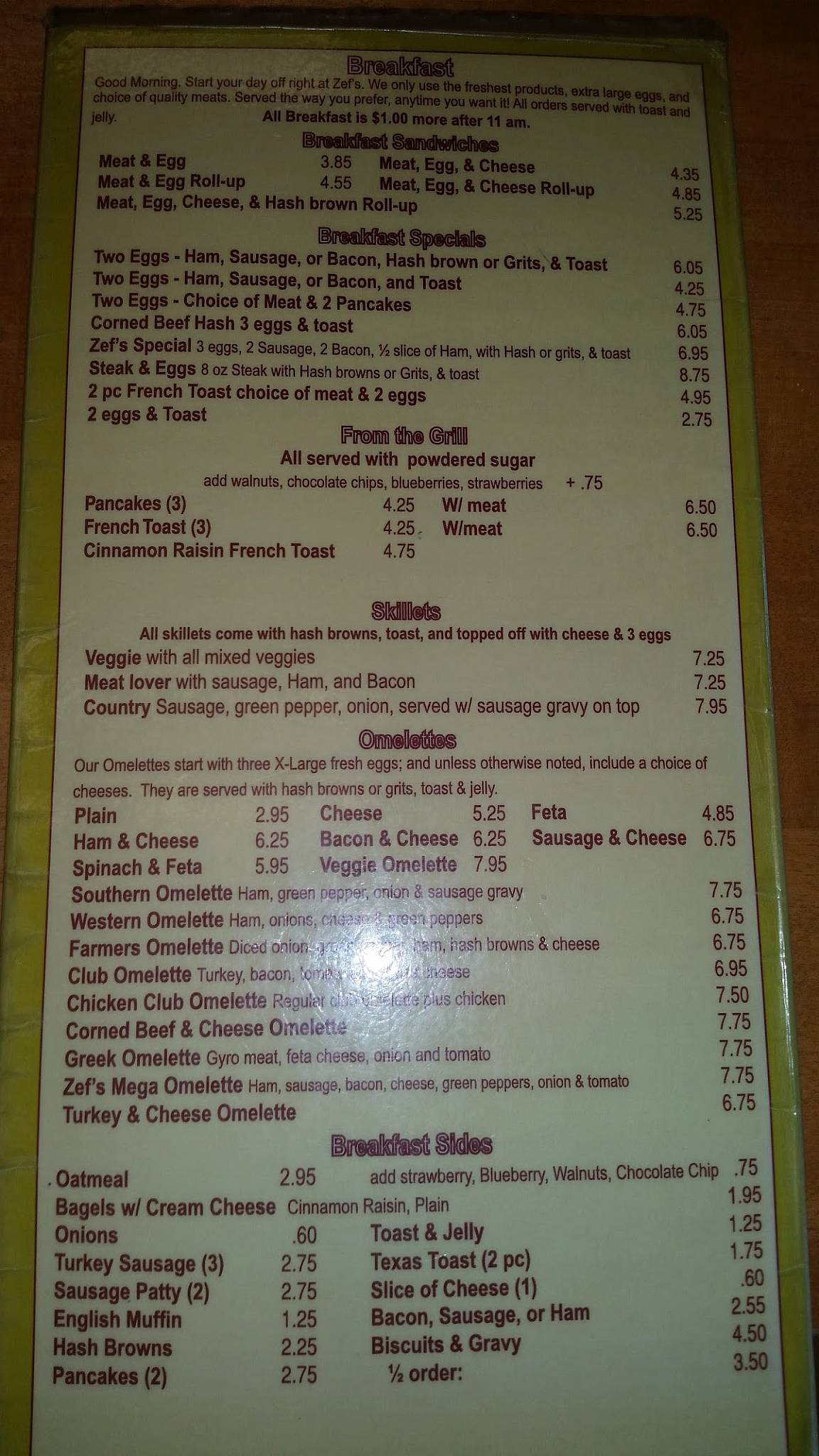 Menu at Zef's Coney Restaurant, Bay City