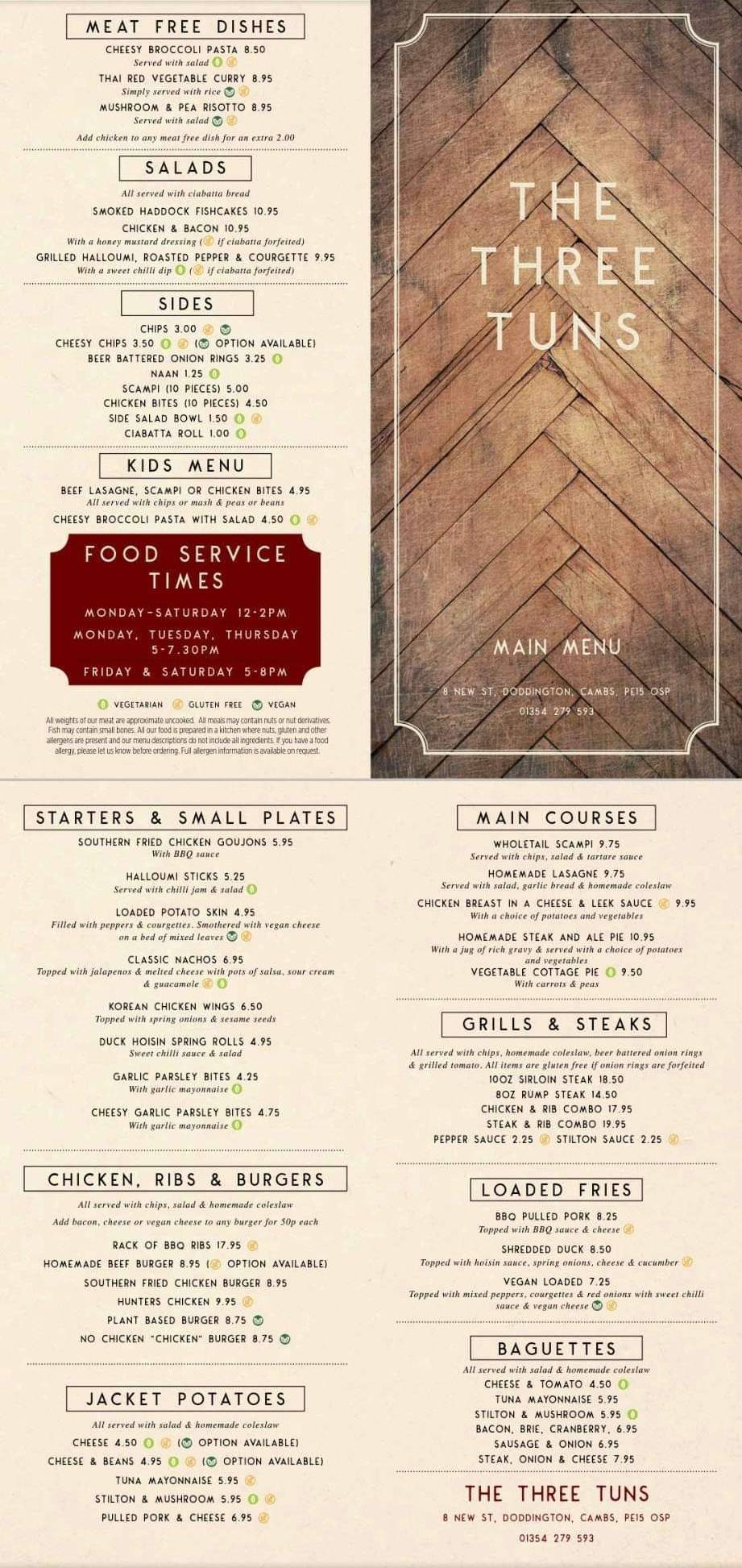 Menu at The Three Tuns pub & bar, March