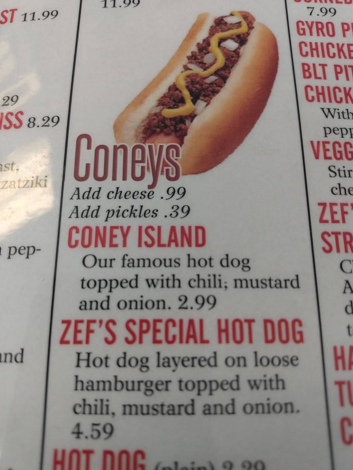 Menu at Zef's Coney Restaurant, Bay City