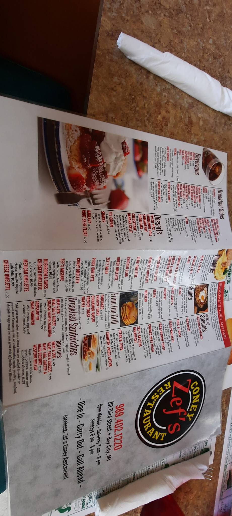 Menu at Zef's Coney Restaurant, Bay City