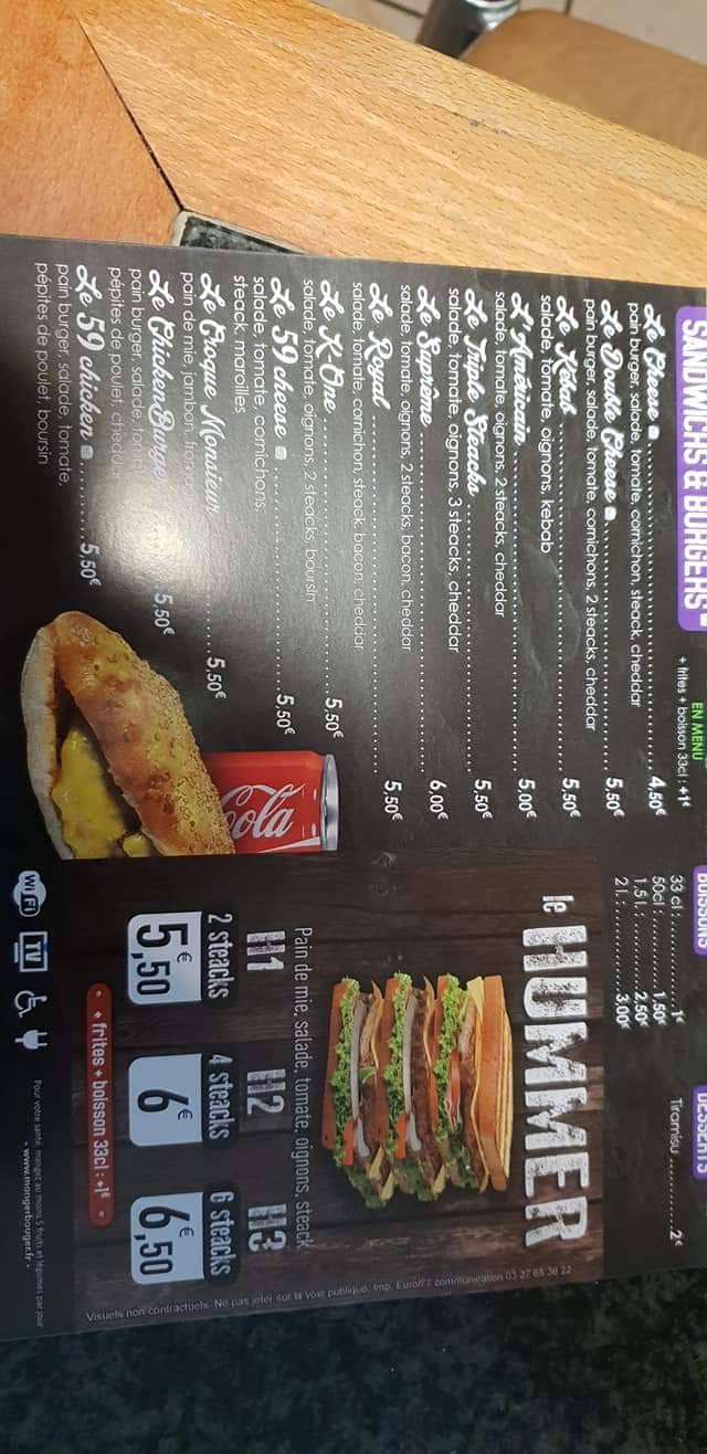 Menu au KOne pizzeria, Maubeuge