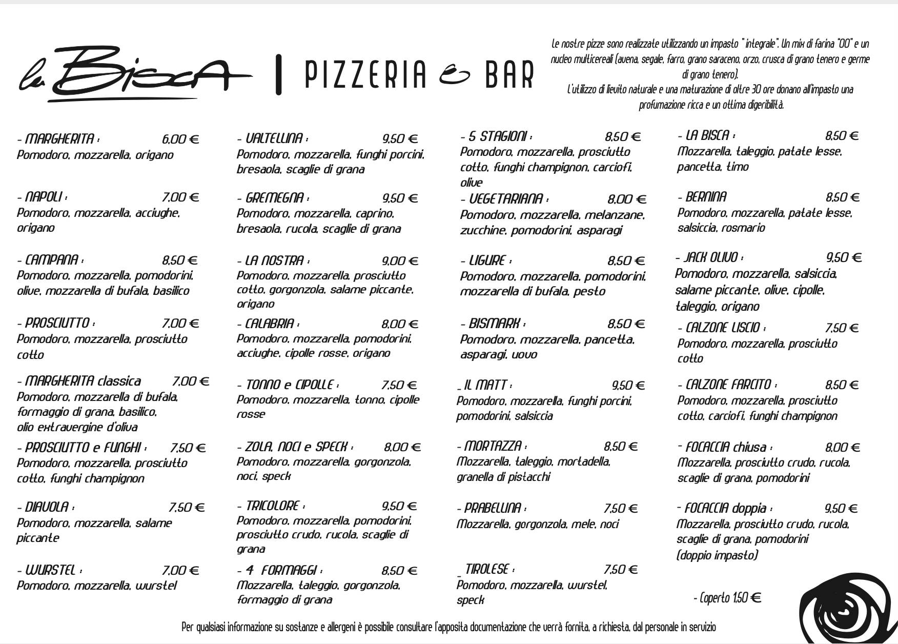 Menu da La Bisca Pizzeria & Bar, Chiesa In Valmalenco