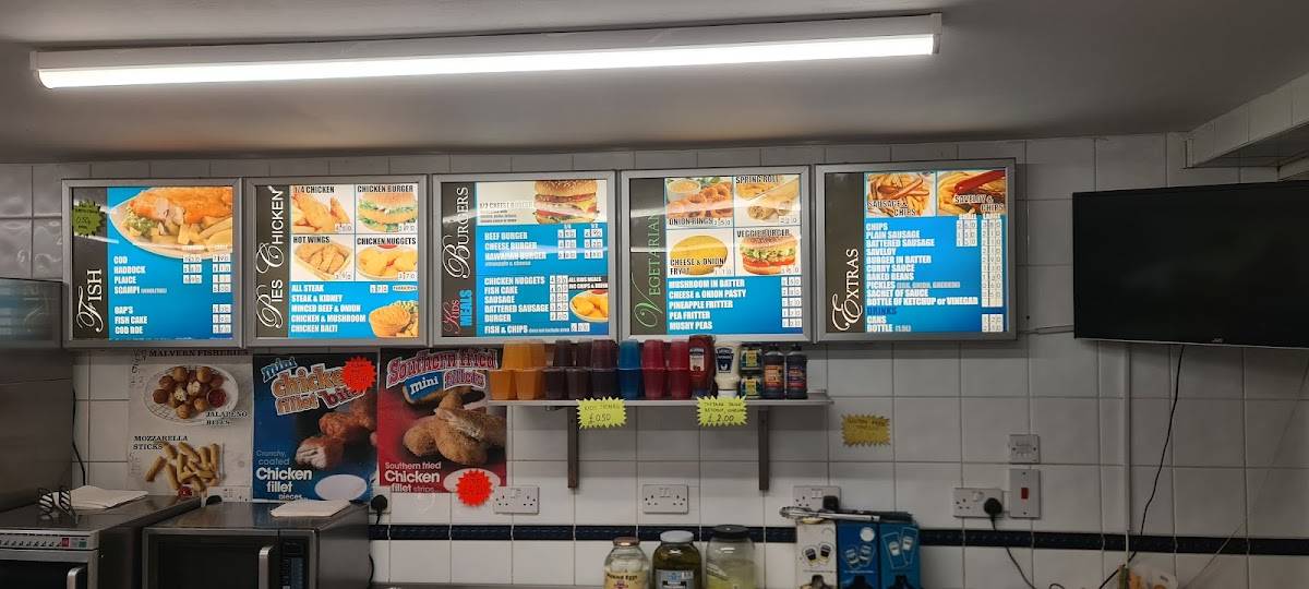 Menu at Malvern Road Fisheries fast food, Bournemouth