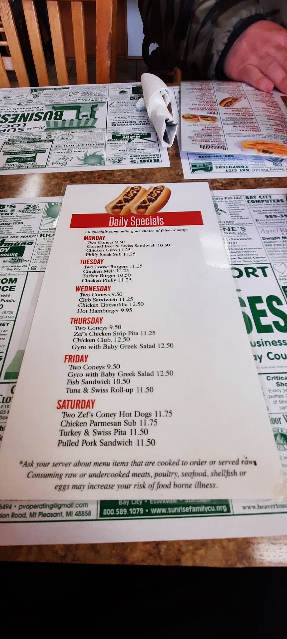 Menu at Zef's Coney Restaurant, Bay City