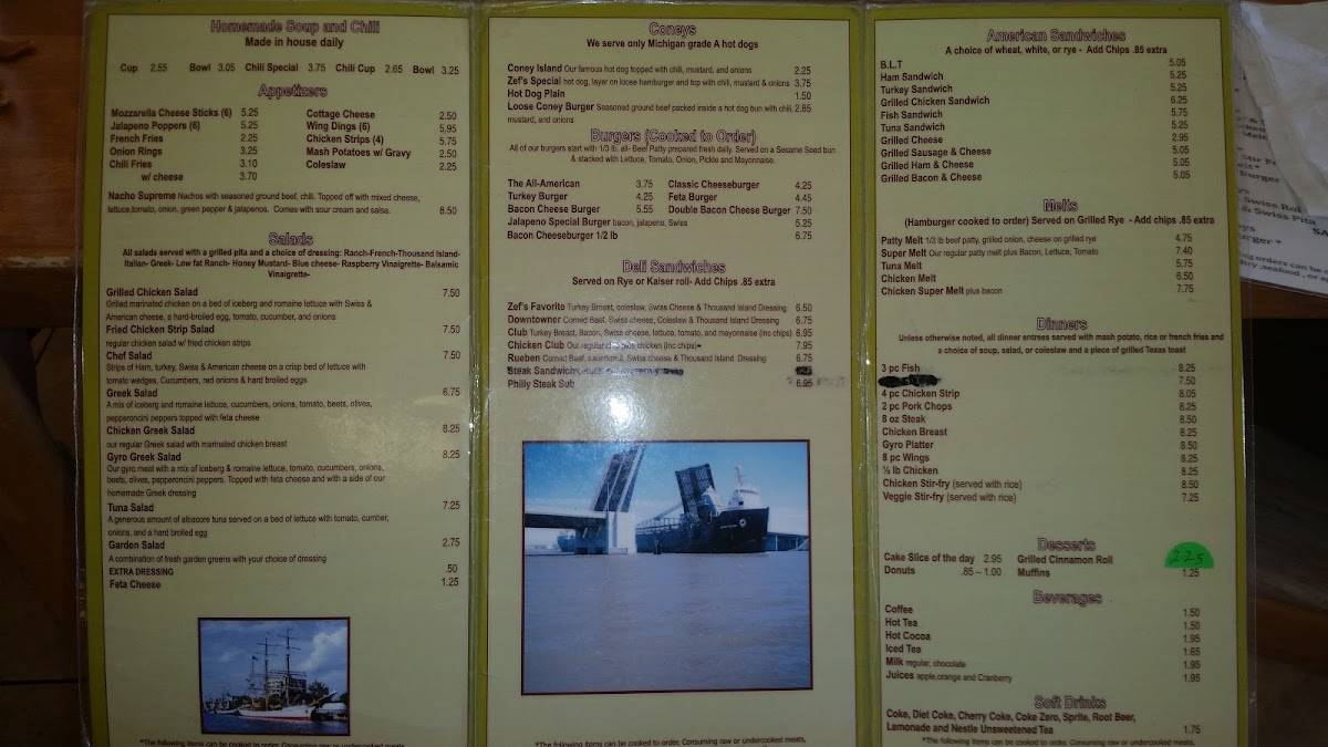 Menu at Zef's Coney Restaurant, Bay City