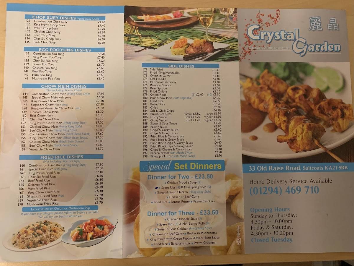 Menu at Crystal Gardens restaurant, Saltcoats