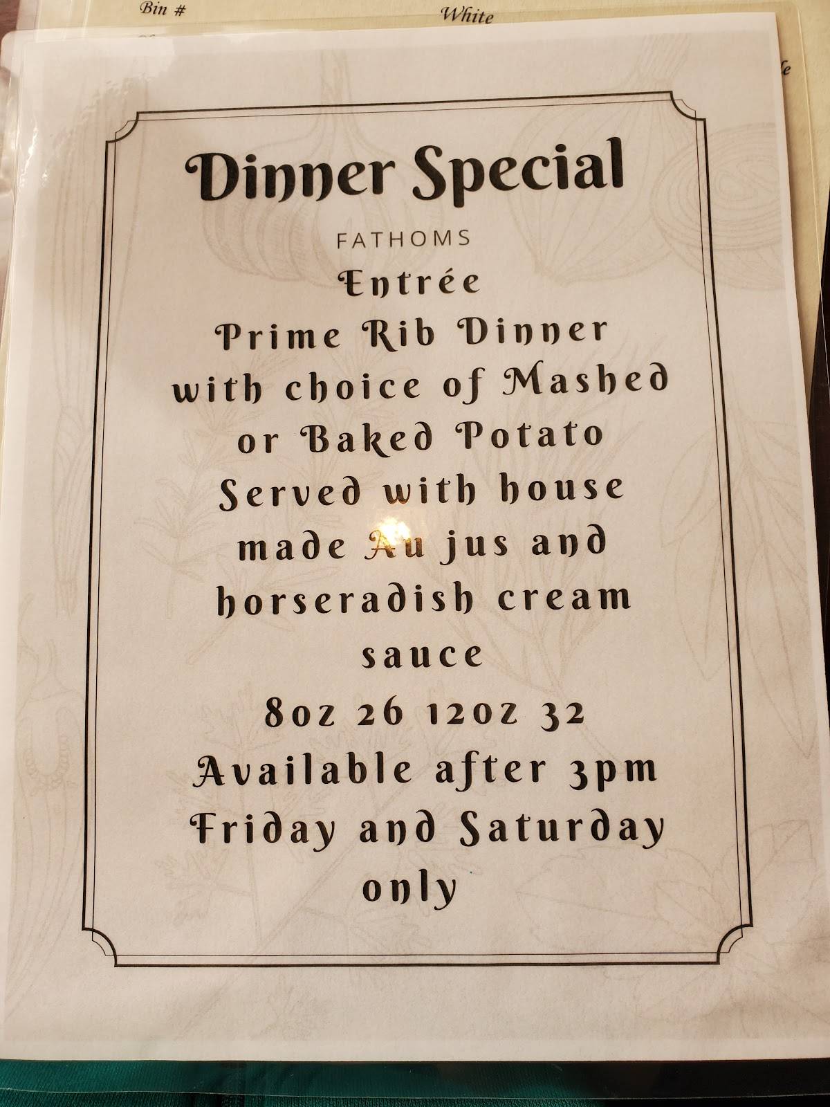 Menu at Fathoms Penthouse Restaurant & Bar, Lincoln City, SE Hwy 101