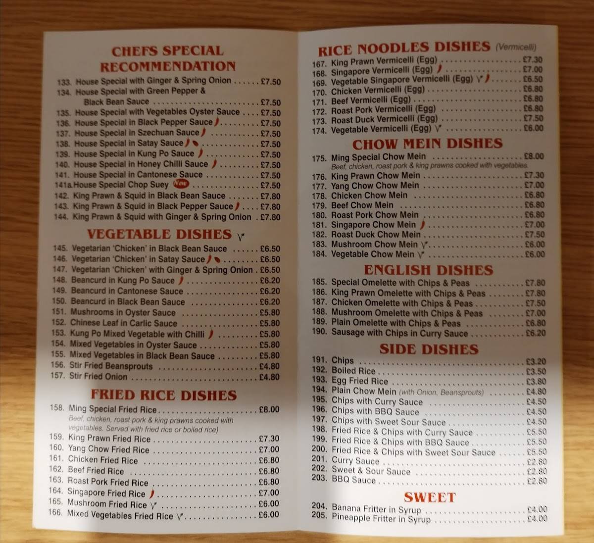 Menu at Ming chef Chinese takeaway restaurant, Mablethorpe