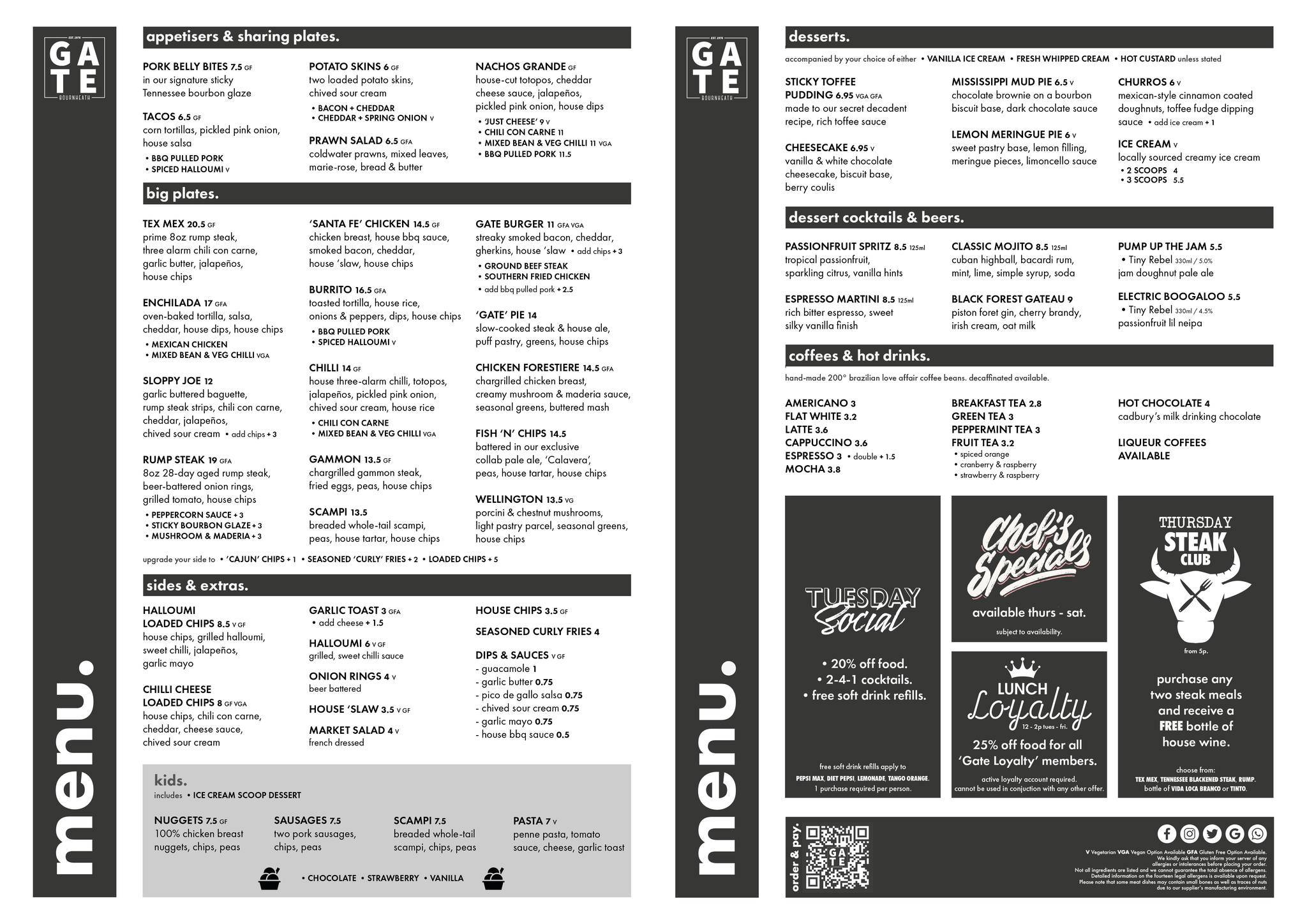 Menu at The Gate at Bournheath pub & bar, Bromsgrove