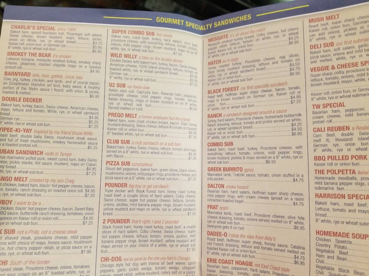 Menu at Charlie's Deli & Catering restaurant, Dayton