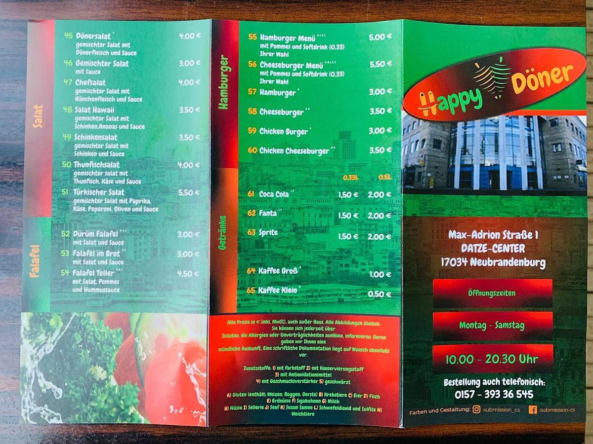Speisekarte von Happy Döner restaurant, Neubrandenburg